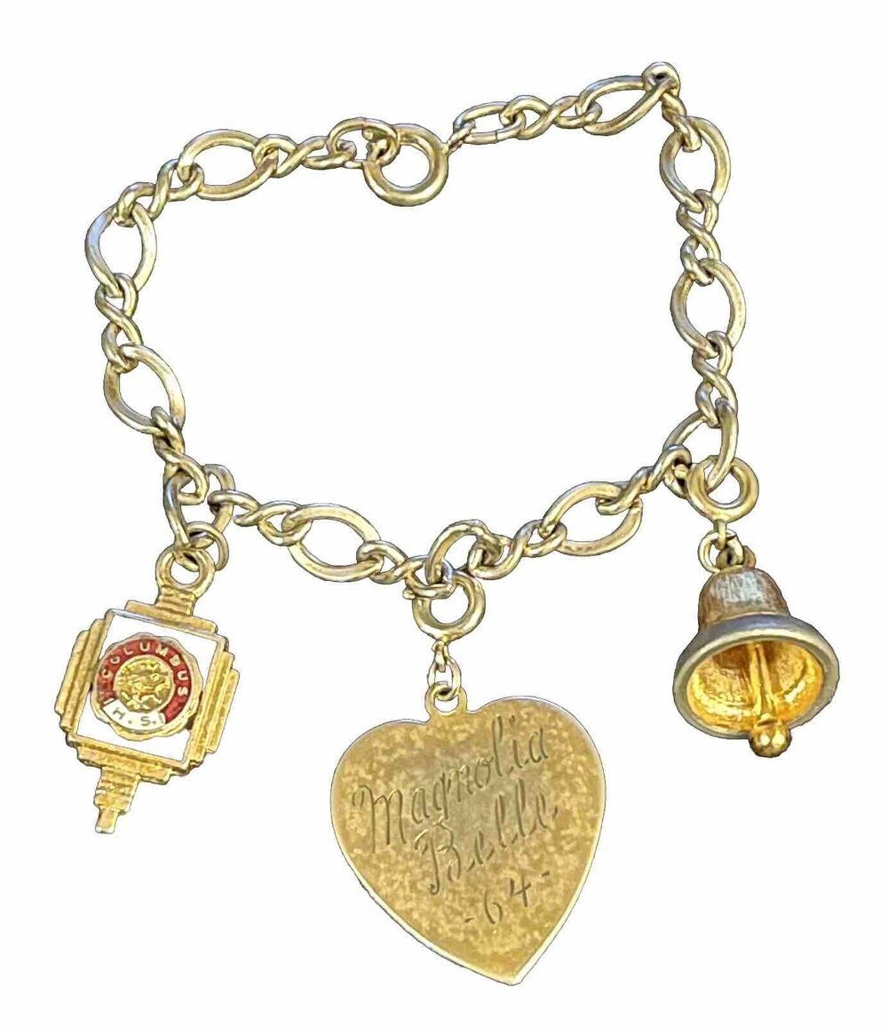 Vintage Gold & Silver Tone Charm Bracelet ‘64 Magnolia Belle & Columbus HS Bell